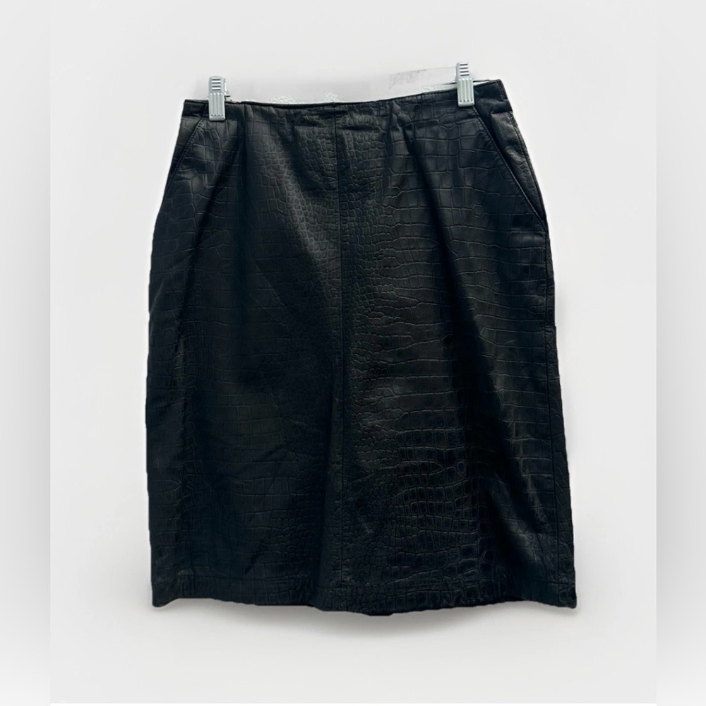 Vintage Leather Skirt Snakeskin Embossed Black Pencil Cow Leather S Evan Davies